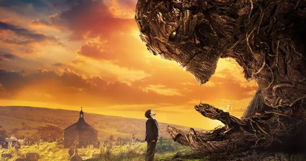 Conor confronting the yew tree monster in A Monster Calls 2016 movie